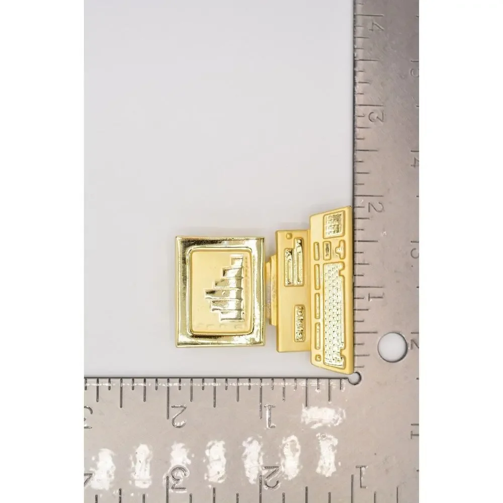AJC Vintage Computer Pin Brooch Desktop Charts Graphs Signed NOS 1980s BinA10